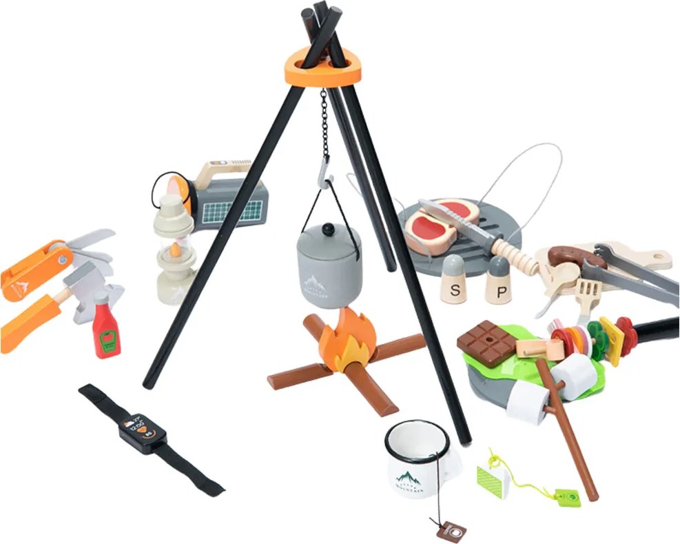 LEAN Toys Drevená kempingová súprava Príslušenstvo na táborák 45 El.