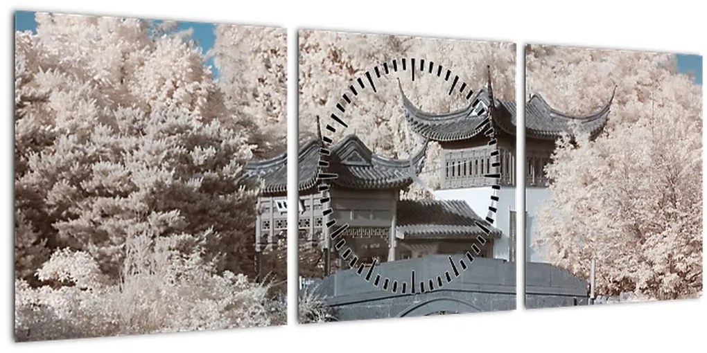 Obraz - Rozkvitnuté stromy v Ázii (s hodinami) (90x30 cm)