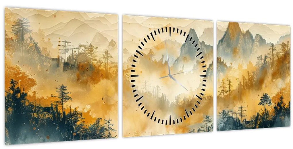 Obraz - Pohorie, akvarel (s hodinami) (90x30 cm)