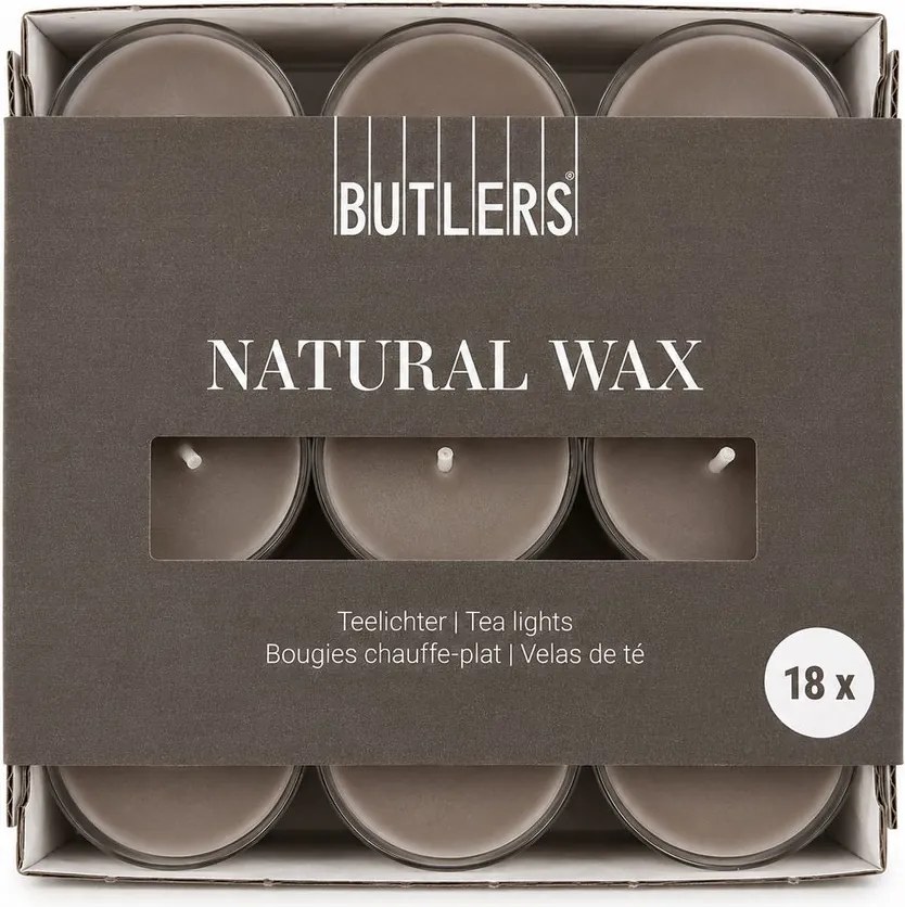 NATURAL WAX Čajové sviečky 18 ks - šedohnedá