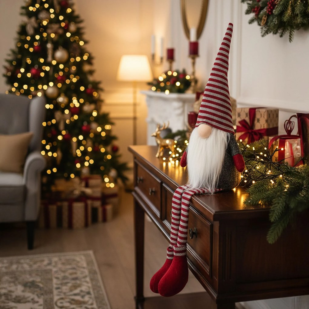 Vianočný škriatok ELF 025 - 60 cm sivý/červený