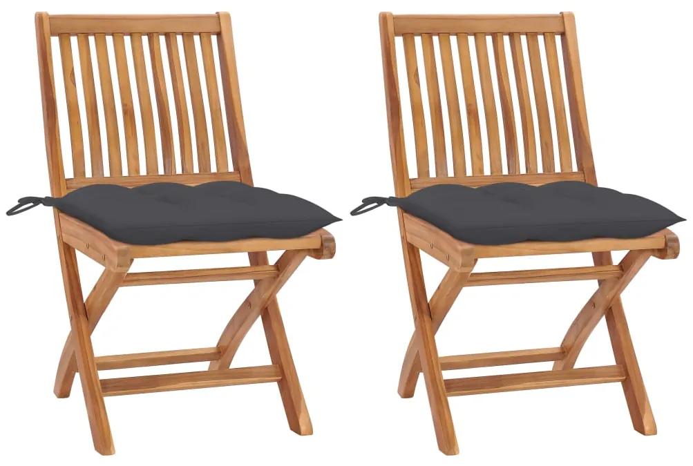 Záhradné stoličky 2 ks, antracitové podložky, tíkový masív 3062448