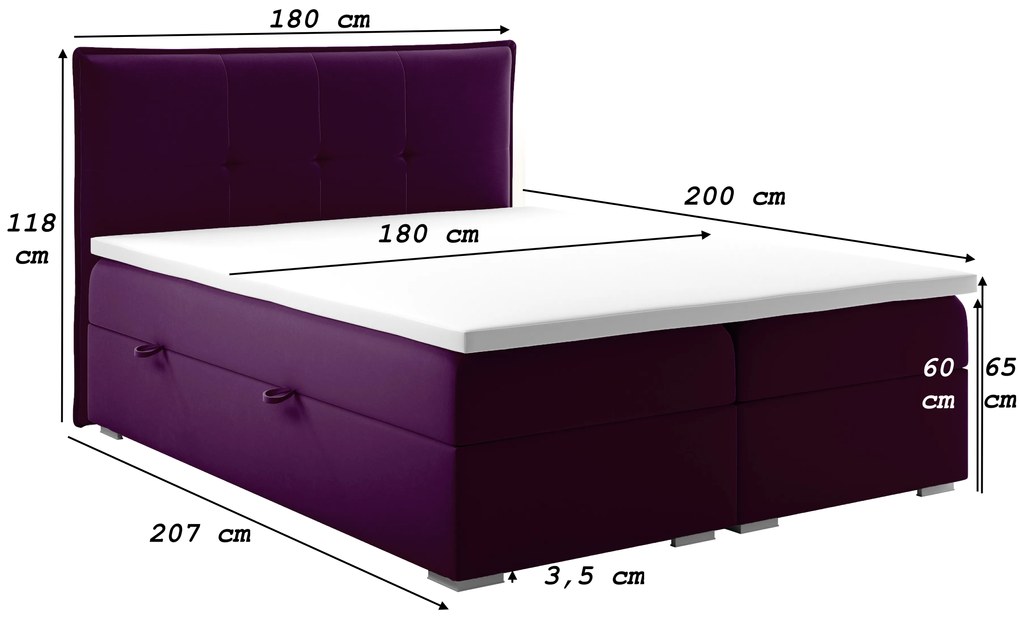 Kontinentálna posteľ 140 cm Carla (fialová)(s úložným priestorom). Vlastná spoľahlivá doprava až k Vám domov. 1044192