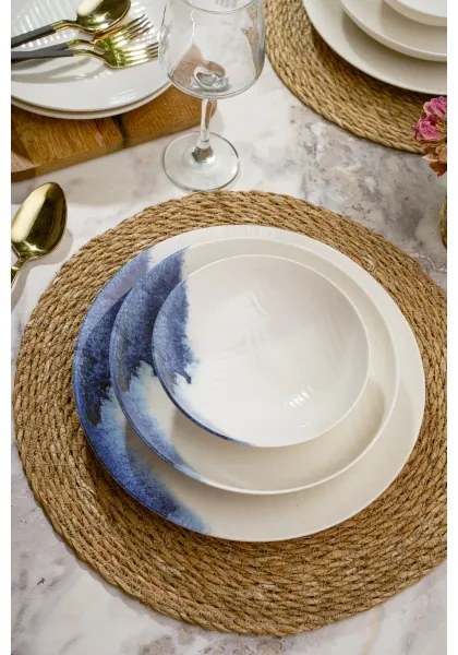 Jedálna súprava 24 ks krémová/modrá/porcelán