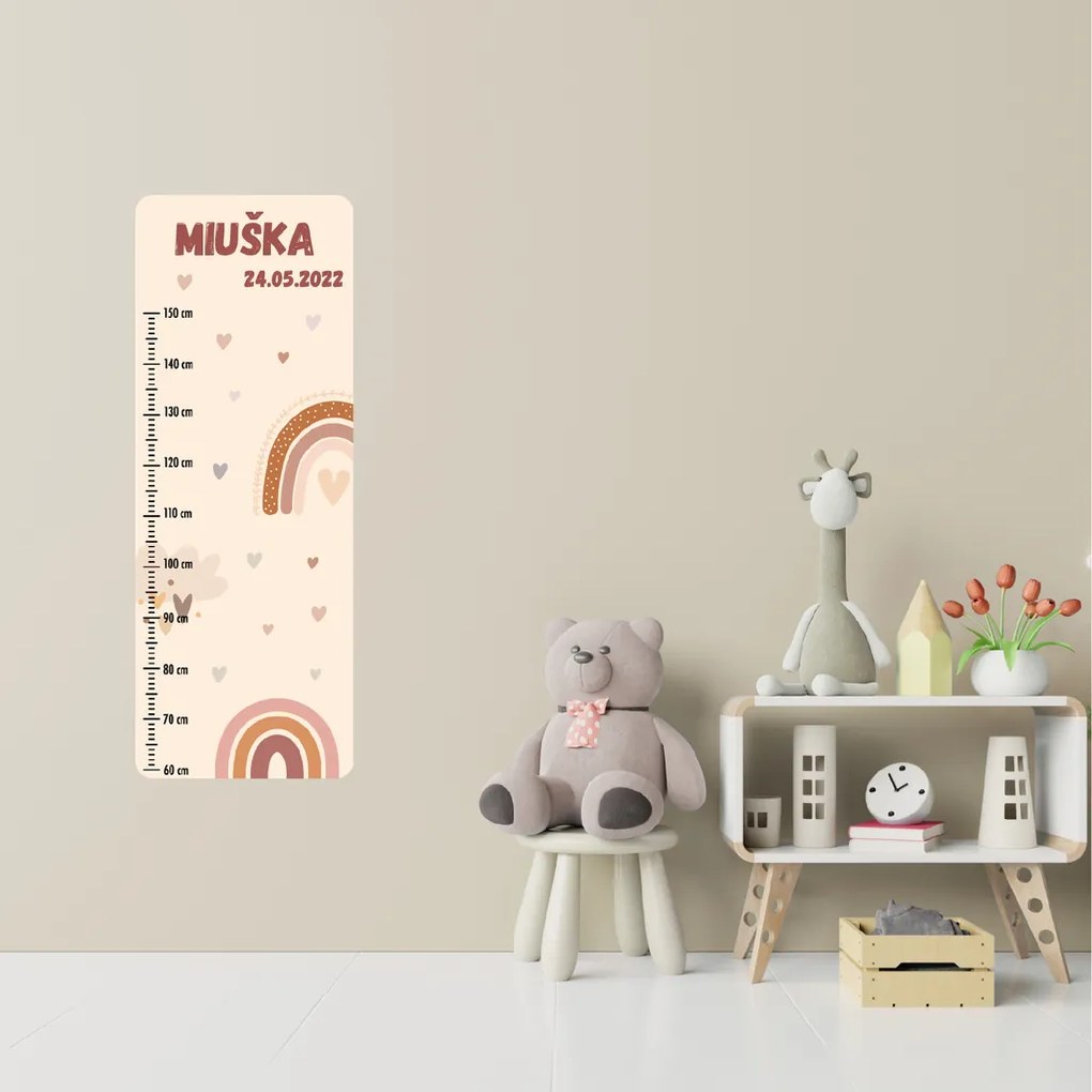 50x120cm Detský meter s menom - Dúha - textilná nálepka na stenu