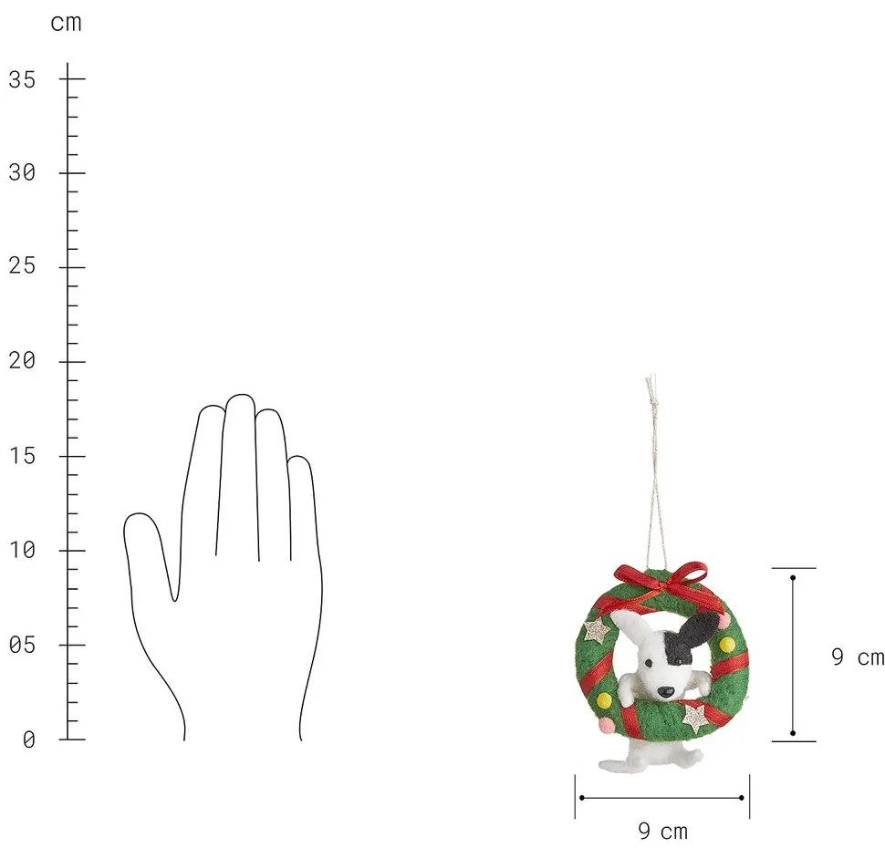 HANG ON Plstená ozdoba pes s adventným vencom