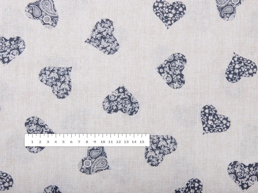 Biante Dekoračný záves Leona LN-135 Čierne srdiečka na režnom 130x210 cm