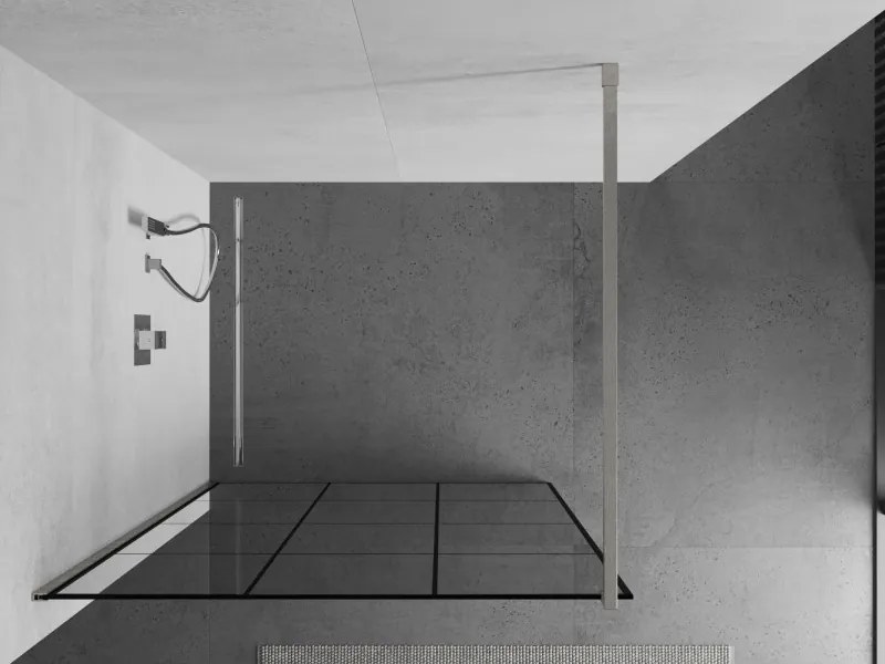 Mexen Kioto, sprchová zástena Walk-In 120 x 200 cm, 8mm číre sklo čierny vzor, brúsená oceľ profil, 800-120-101-97-77