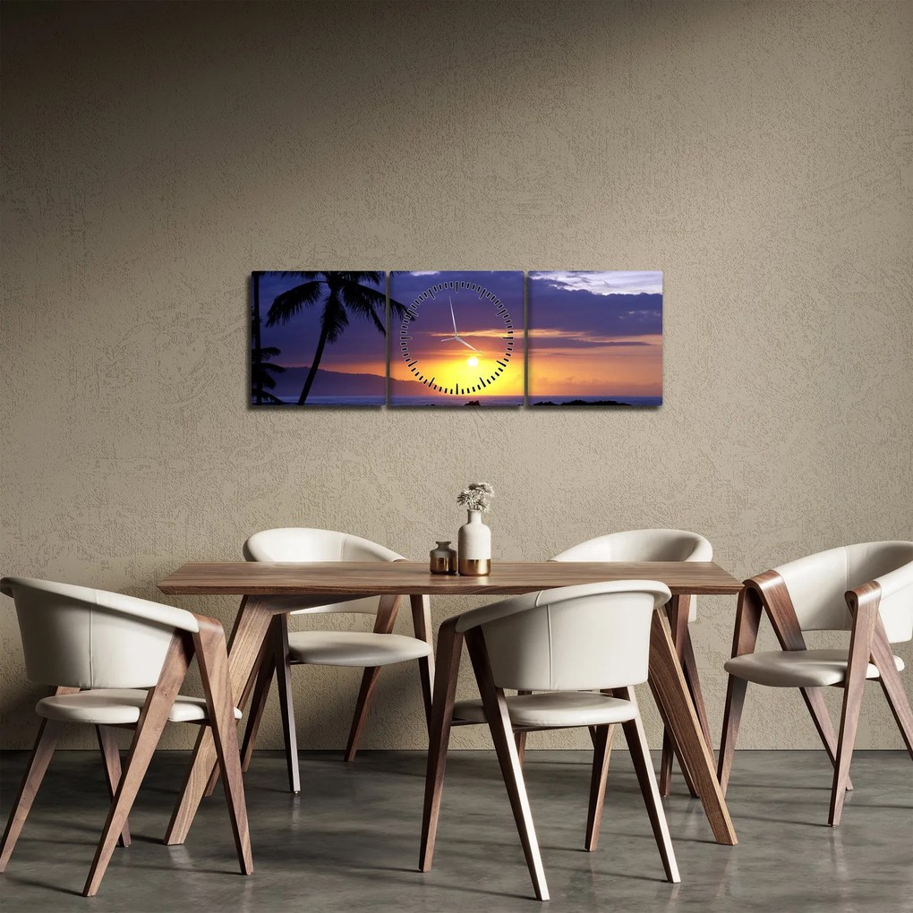 Obraz západu slnka nad morom (s hodinami) (90x30 cm)