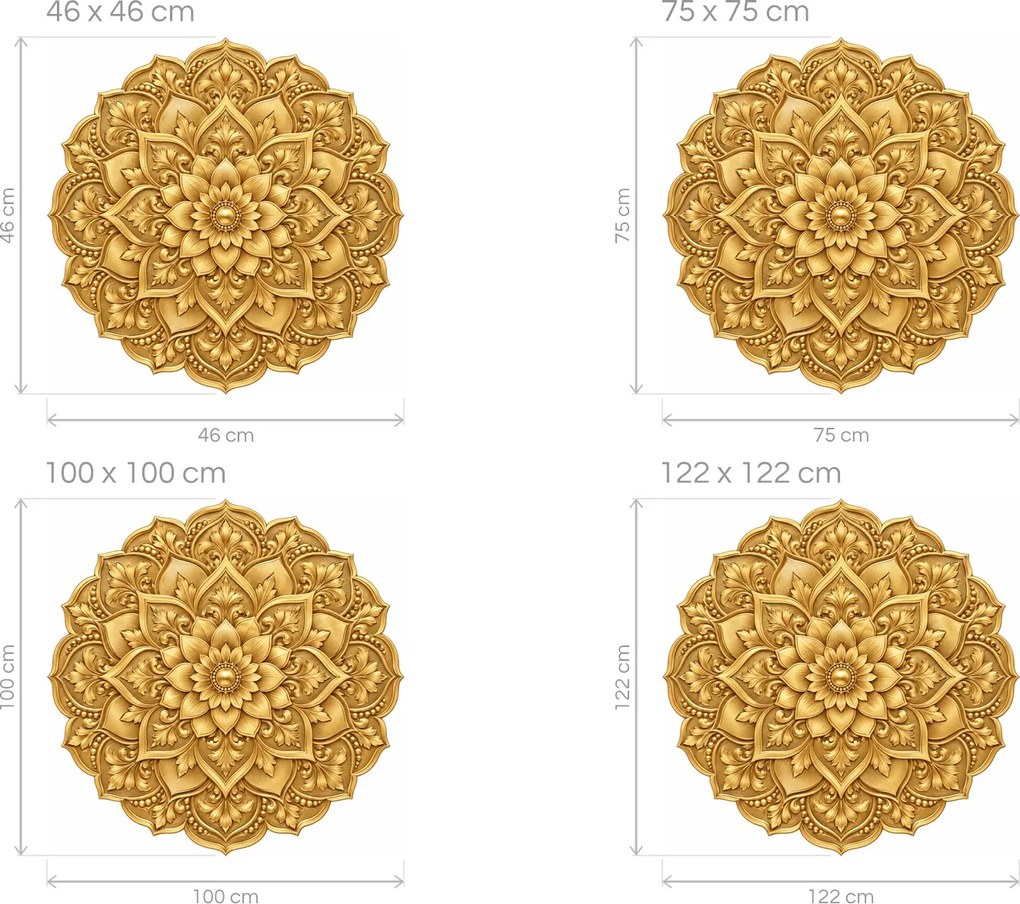 Zlatá mandala luxusná textilná dekorácia na stenu arch 46 x 46 cm