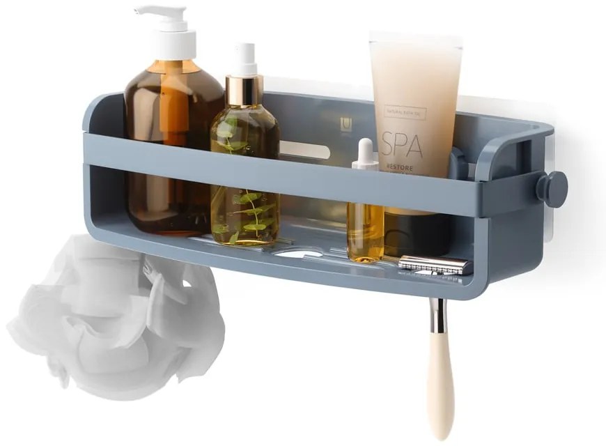 Modrá kúpeľňová polička z recyklovaného plastu bez vŕtania Flex – Umbra