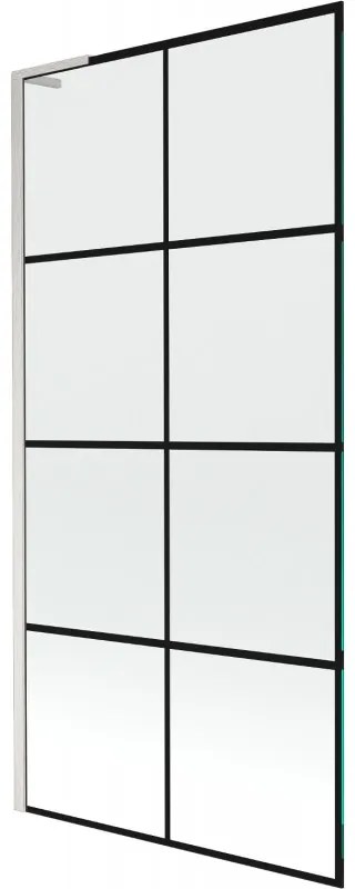 Mexen Next L, 1-krídlová vaňová zástena 90 x 150 cm, 6mm číre sklo-čierny vzor, 6mm číre sklo, profil brúsená oceľ, 895-090-000-03-77-97