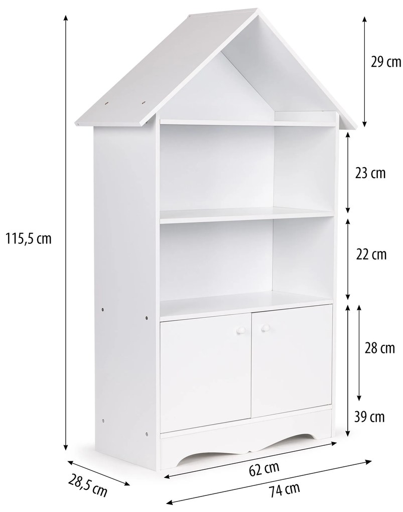 Polička, skrinka domček na hračky, biely Ecotoys
