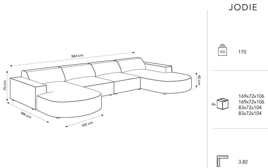 Sivá zamatová rohová pohovka (do "U") Jodie - Micadoni Home