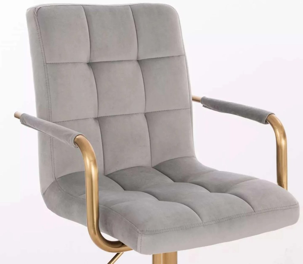 LuxuryForm DESIGN Otočná stolička VERONA GOLD VELUR na čiernom tanieri - svetlo šedá