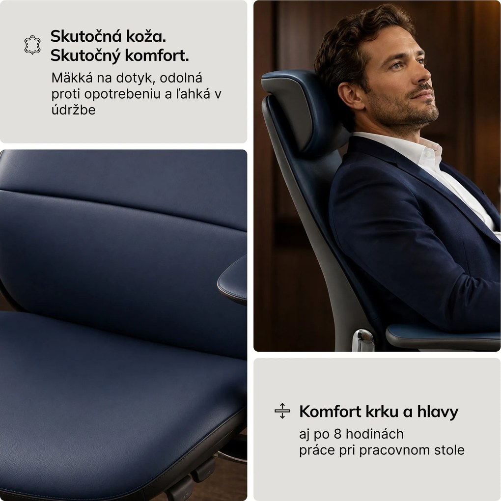 Kožené kancelárske kreslo pre riaditeľa modré: COMMAND