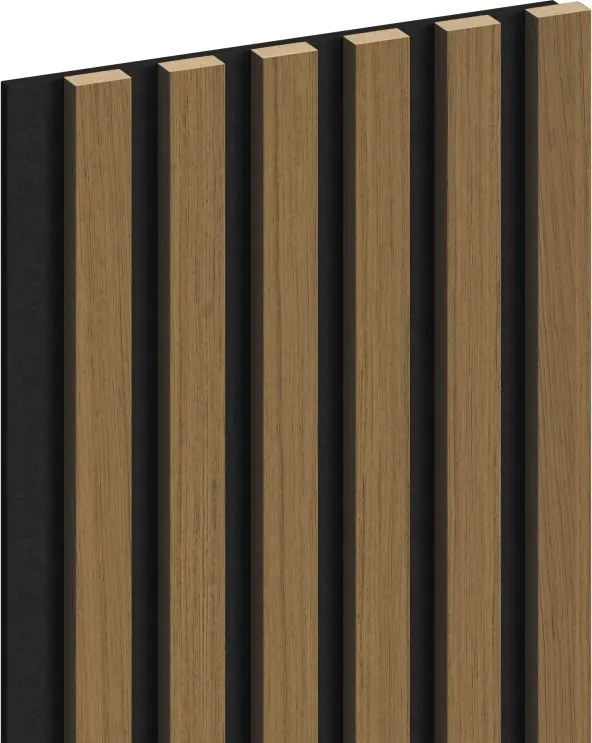 Mexen Lam-F, akustické stenové lamely 275 × 30 cm, plstený podklad 8 mm, technická dyha, teak zlatistý, S105-275307-3015-014