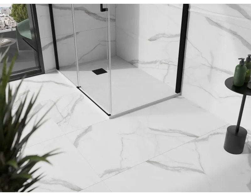 Mexen Stone+, obdĺžniková vanička z minerálneho kompozitu 130 x 80 cm, biela, čierna krytka, 44108013-B