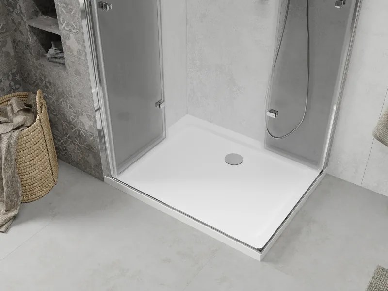 Mexen Lima Duo, sprchový kút so skladacími dverami 80 (dvere) x 70 (dvere) cm, 6mm číre sklo, chrómový profil + slim sprchová vanička biela + chrómový sifón, 856-080-070-01-02-4010