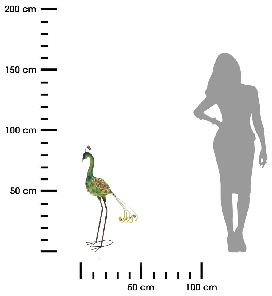 Záhradná kovová figúrka Peafowl, 80 cm, zelená