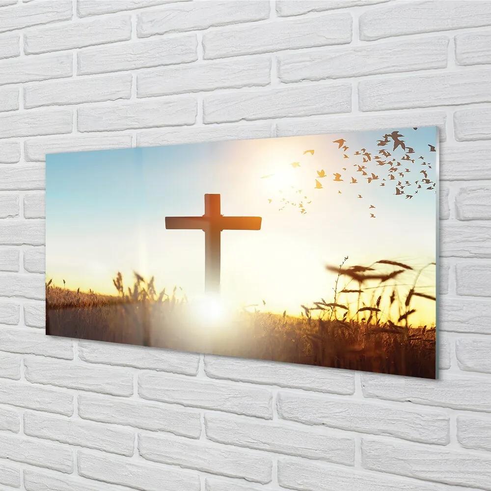 Sklenený obraz Kríž pole Slnka 100x50 cm