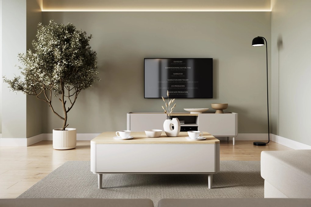 Konferenčný stolík Elivo 100 cm na nožičkách - kašmírová / dub olejovaný