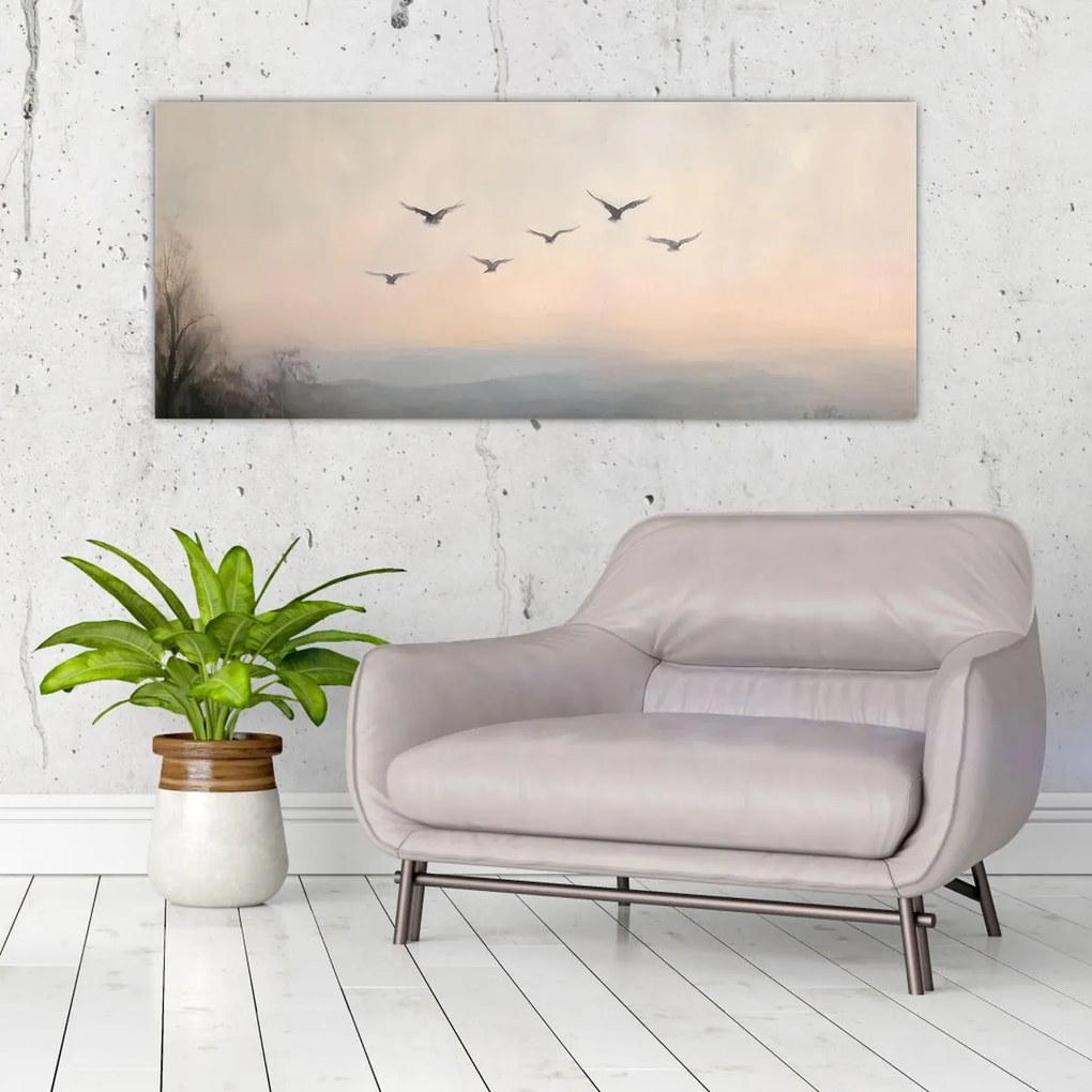Obraz - Hejno vtákov (120x50 cm)
