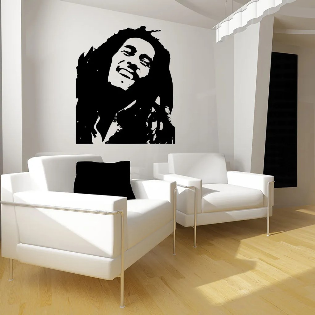 Veselá Stena Samolepka Portrét Bob Marley Farba: černá, Veľkosť: 40 x 34 cm