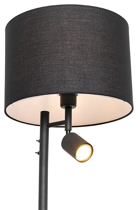Stojaca lampa čierna s bielym vnútrom a lampou na čítanie - Jelena