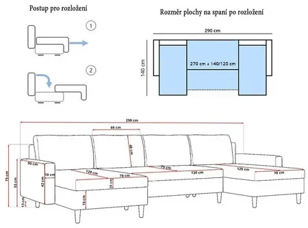 Veľká rozkladacia sedacia súprava BELLIS III Bordová