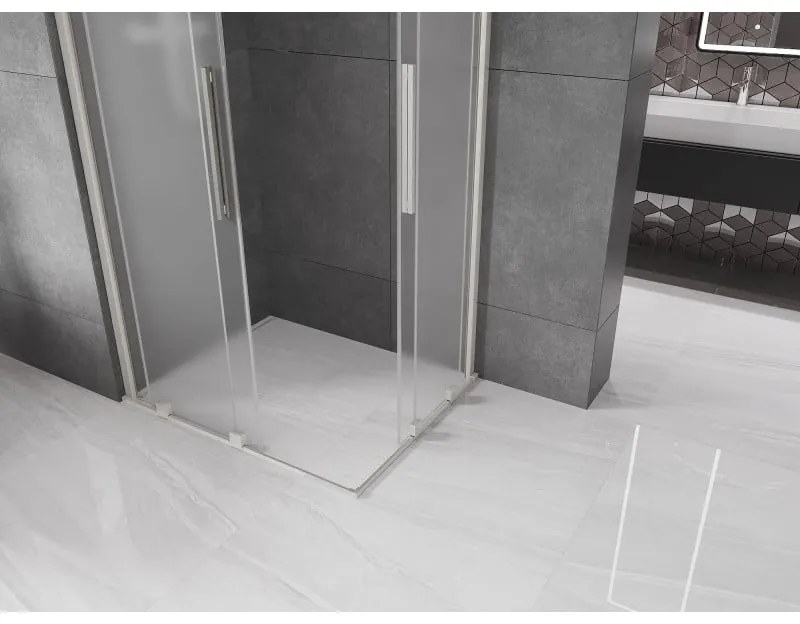 Mexen Velar Duo, sprchový kút s posuvnými dverami 90 x 80 cm, 8mm sklo námraza, brúsená oceľ, 871-090-080-32-97