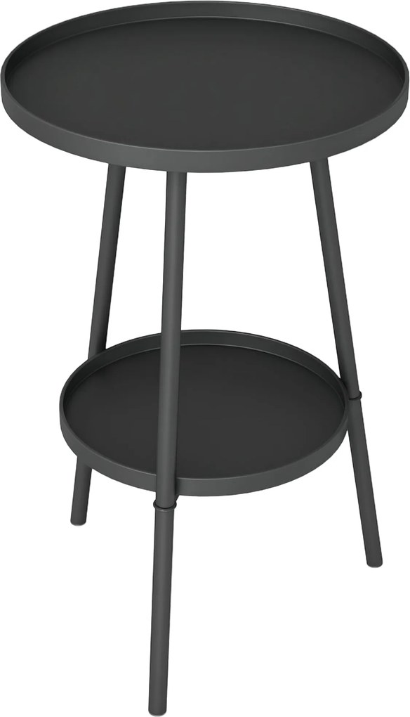 Outsunny Okrúhly Záhradný Stôl s 2 Plošinami Pre Vonkajšie a Vnútorné Použitie Ø32x51 cm s Dnom a Kovovým Rámom, Čierny | Aosom