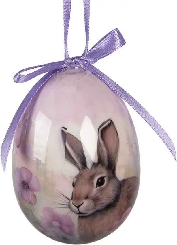 9ks dekorácia fialové závesné vajíčko s zajačikmi Spring Egg - Ø 5*8 cm