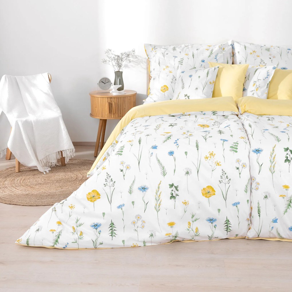 Goldea bavlnené posteľné obliečky duo - slovenská lúka s banánovou 200 x 200 a 2ks 70 x 90 cm