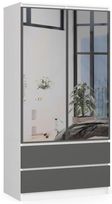 Skriňa S 90 cm 2D 2SZ 2 zrkadlá CLP biela / sivá