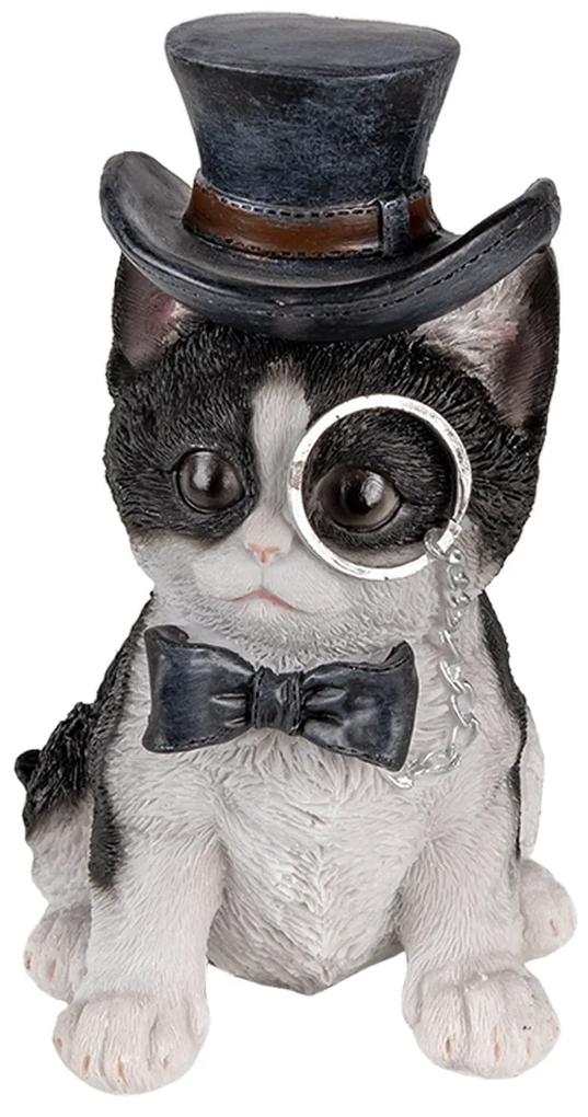 Dekoratívne soška mačky s klobúkom a lupou - 11 * 9 * 17 cm