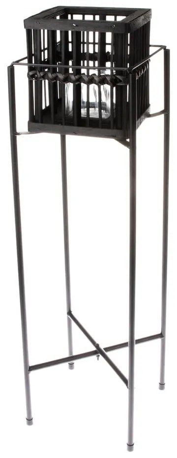 Čierny svietnik z kovu a ratanu Dakls, 65,5 cm