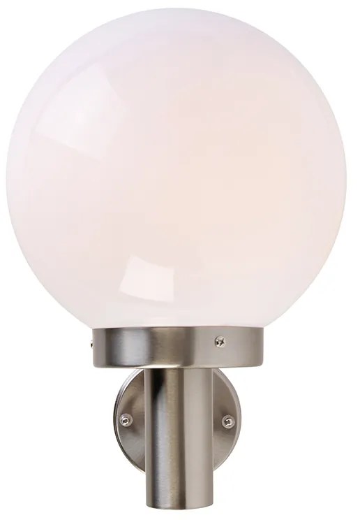 Moderná vonkajšia nástenná lampa z nehrdzavejúcej ocele s plastovou guľou IP44 - Sfera