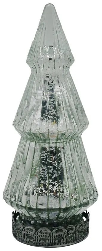 Strieborný sklenený dekoračný svietiaci stromček LED Tree - Ø 7*16 cm