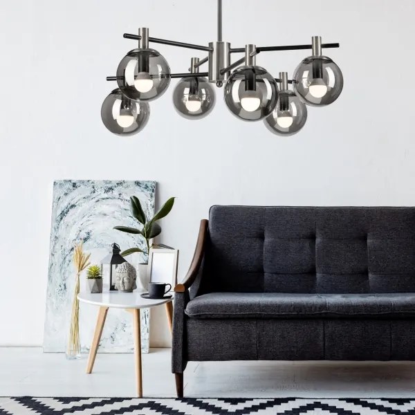 Luster na tyči LILOU 6xE14/5W/230V matný chróm/dymová