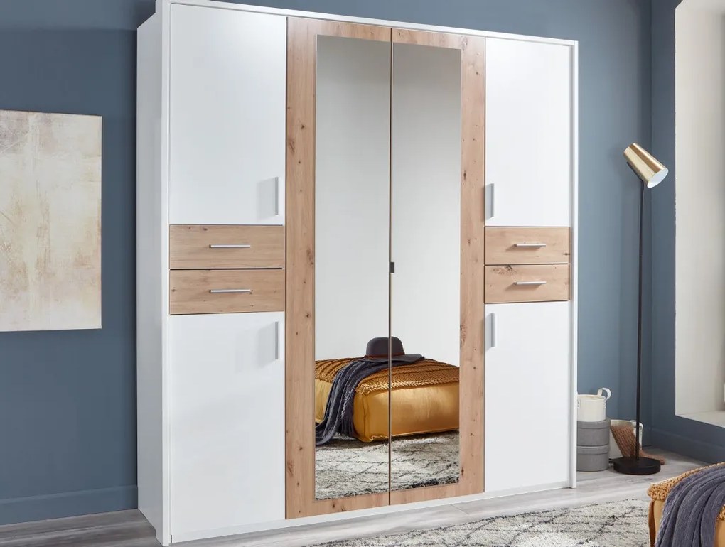 Šatníková skriňa Vegas, 180 cm, biela / dub artisan