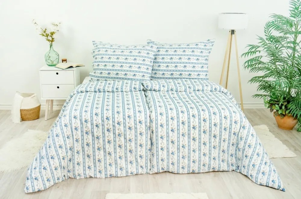 Posteľné obliečky bavlnené retro modré 140x200/70x90 cm