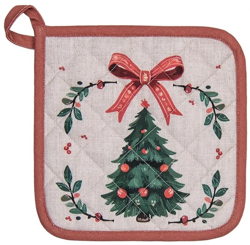 Béžová bavlnená chňapka podložka so stromčekmi Christmas Harmony - 20*20 cm