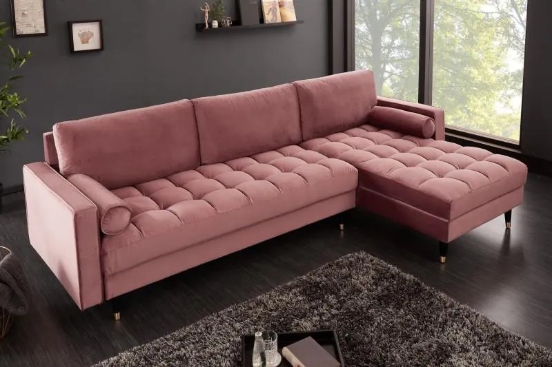 Invicta Interior -  Elegantná rohová pohovka COZY VELVET 260 cm ružová zamat