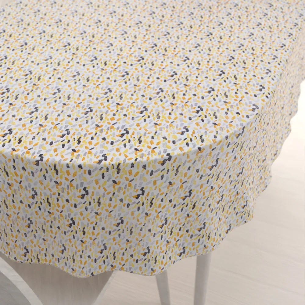 Biante Dekoračný oválny obrus Leona LN-045 Žltosivé čiarky na bielom 120x140 cm