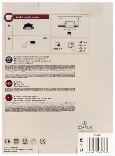 Paulmann 93408 - SADA 3xLED/6,5W IP44 Stmievateľné kúpeľňové svietidlo COLE 230V