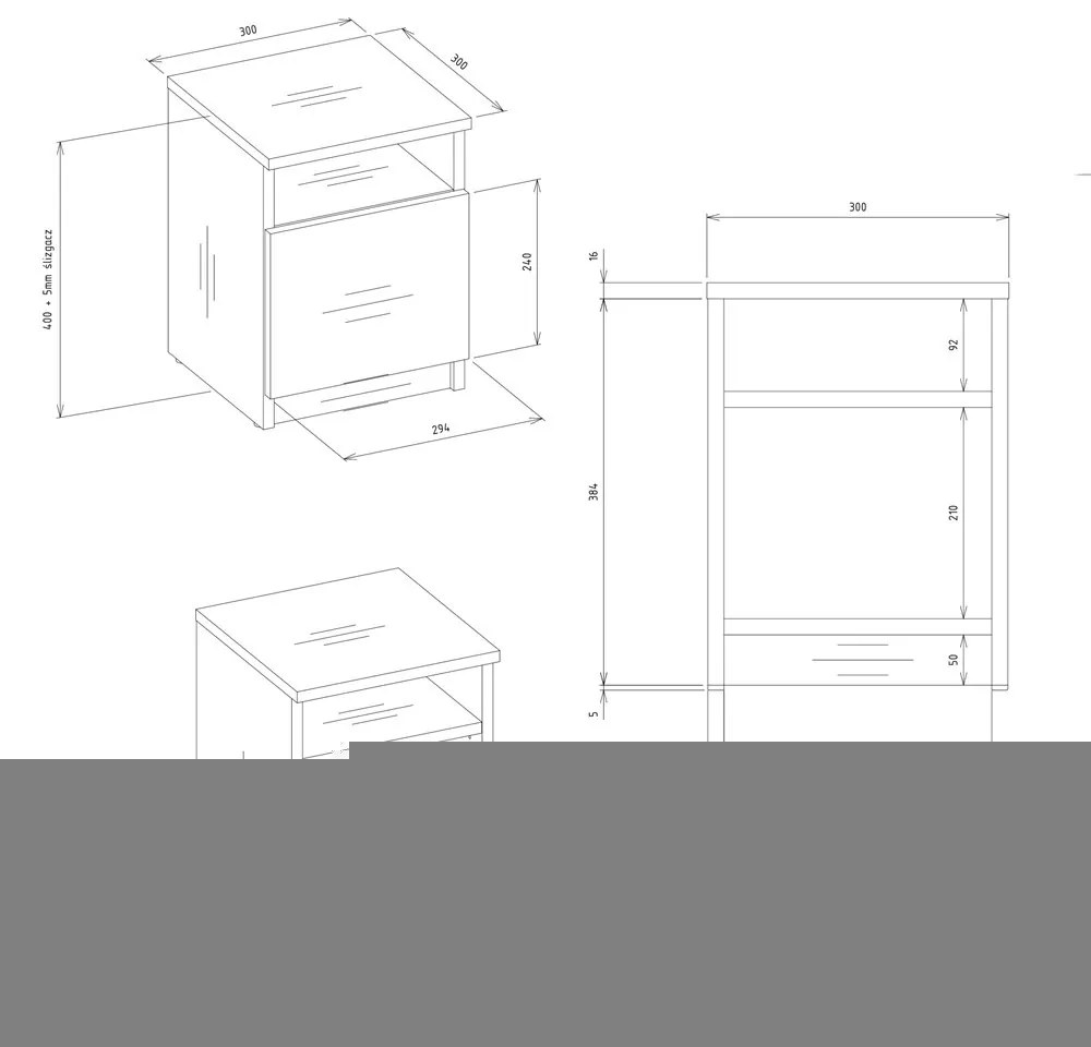 Nočný stolík Galax 30 cm antracit/dub artisan