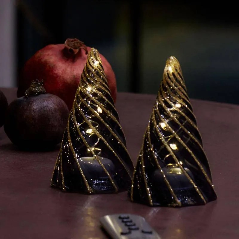 SIRIUS LED světelný stromeček, skleněný, sada 2 kusy, černý, 11 cm