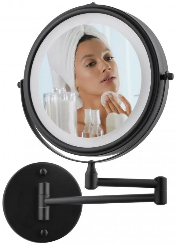 Erga Eda, LED osvetlené kozmetické zrkadlo na make-up ø20 cm, čierna matná, ERG-YKA-CH.EDA-BLK