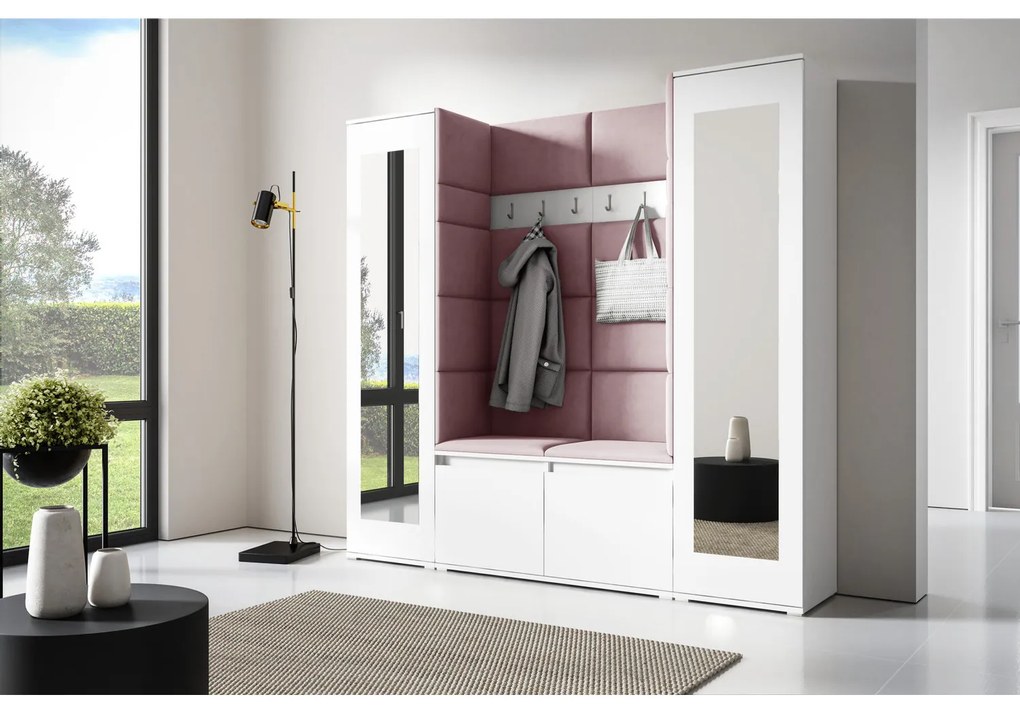 Predsieňová stena AMI 31 So zrkadlom Biela Ružová